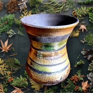 Raku Pottery Vase with Stripes/Handcrafter Pottery Raku Vase